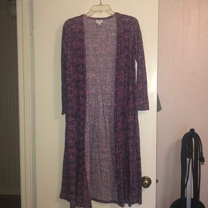 LulaRoe Sarah charcoal and fuchsia duster cardigan